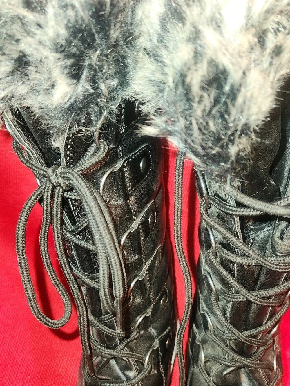 JustFab Black Faux-Fur Lace-Up Winter Boots with White Sole